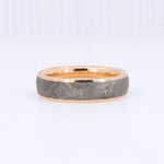 Load image into Gallery viewer, Men's gold and gray damascus steel ring, featuring a polished gold interior and textured gray exterior, modern style.