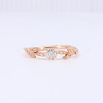 Load image into Gallery viewer, Rose gold leaf design ring featuring a sparkling diamond centerpiece and intricate detailing. Perfect for elegant occasions.