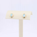 Load image into Gallery viewer, Australian Opal Stud Earrings, 0.88cttw Bezel Set in 14K Yellow Gold - Kizer Cummings Jewelers