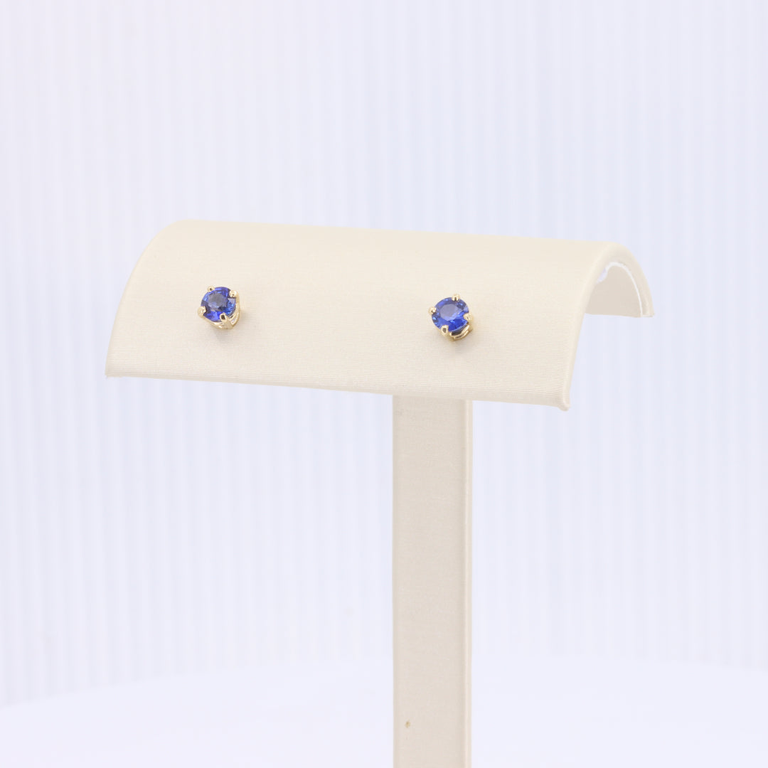 Bright Blue Sapphire Stud Earrings in Yellow Gold