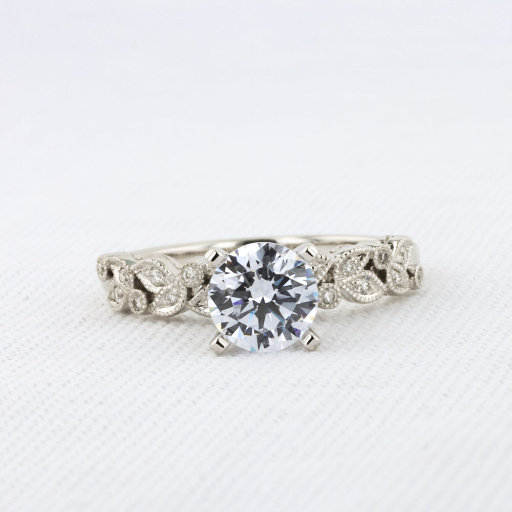 Floral Engagement Ring Mounting in White Gold