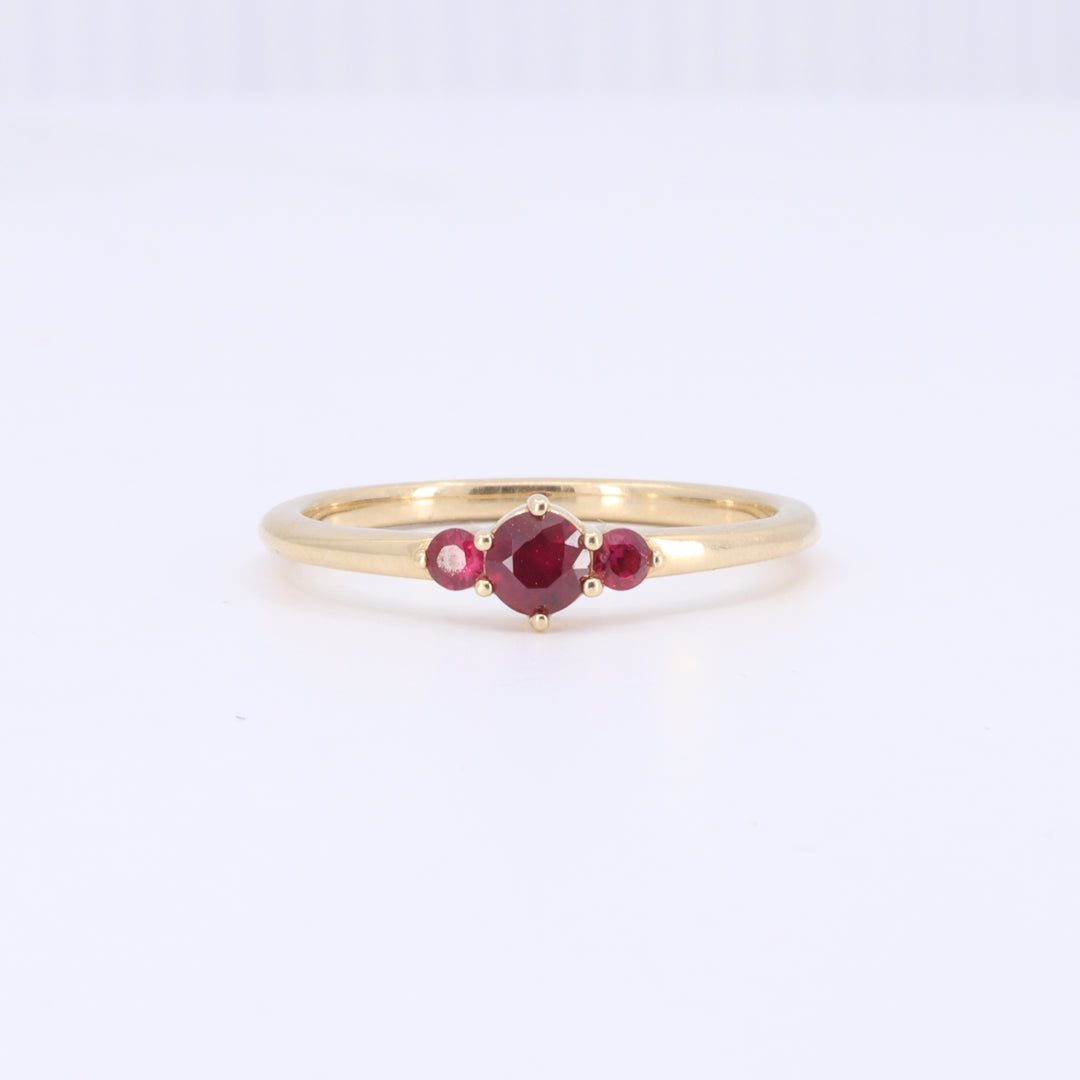 Three-Stone Ruby Ring in Yellow Gold