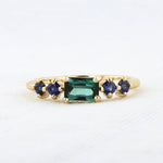 Load image into Gallery viewer, East-West Emerald-Cut Tourmaline and Sapphire Ring in Yellow Gold
