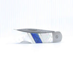Load image into Gallery viewer, Damascus Steel Blade Lock back Knife w/Mother of Pearl and Lapis inlays -3" Closed - Kizer Cummings Jewelers