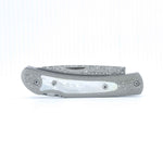 Load image into Gallery viewer, Damascus Steel Frame Lockback Knife w/Mother of Pearl inlay -3" Closed - Kizer Cummings Jewelers