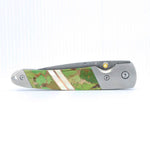 Load image into Gallery viewer, Damascus Steel Blade Linerlock Pocket Clip Knife w/Green Turquoise, Bronze and Mother of Pearl Inlay -4" Closed - Kizer Cummings Jewelers