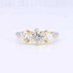 Load image into Gallery viewer, Three Stone Diamond Engagment Ring, 1.08ct Center G-I I1 1.00ctw Trim in Platinum & 18K Yellow Gold - Kizer Cummings Jewelers