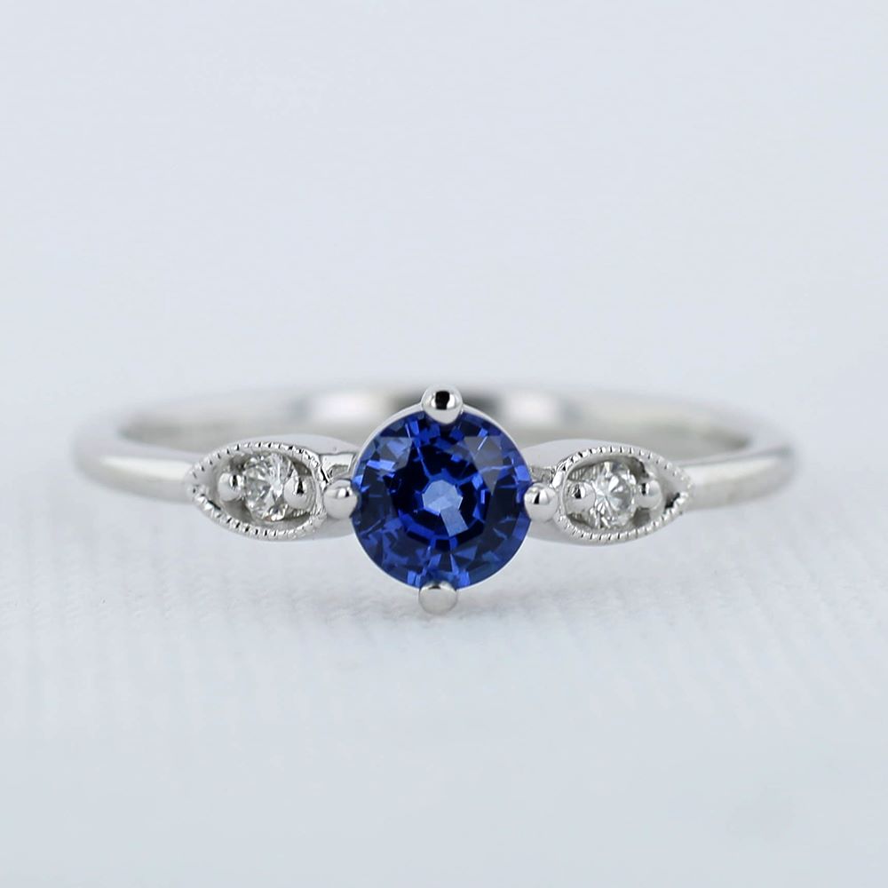 Blue Sapphire Birthstone Ring in White Gold