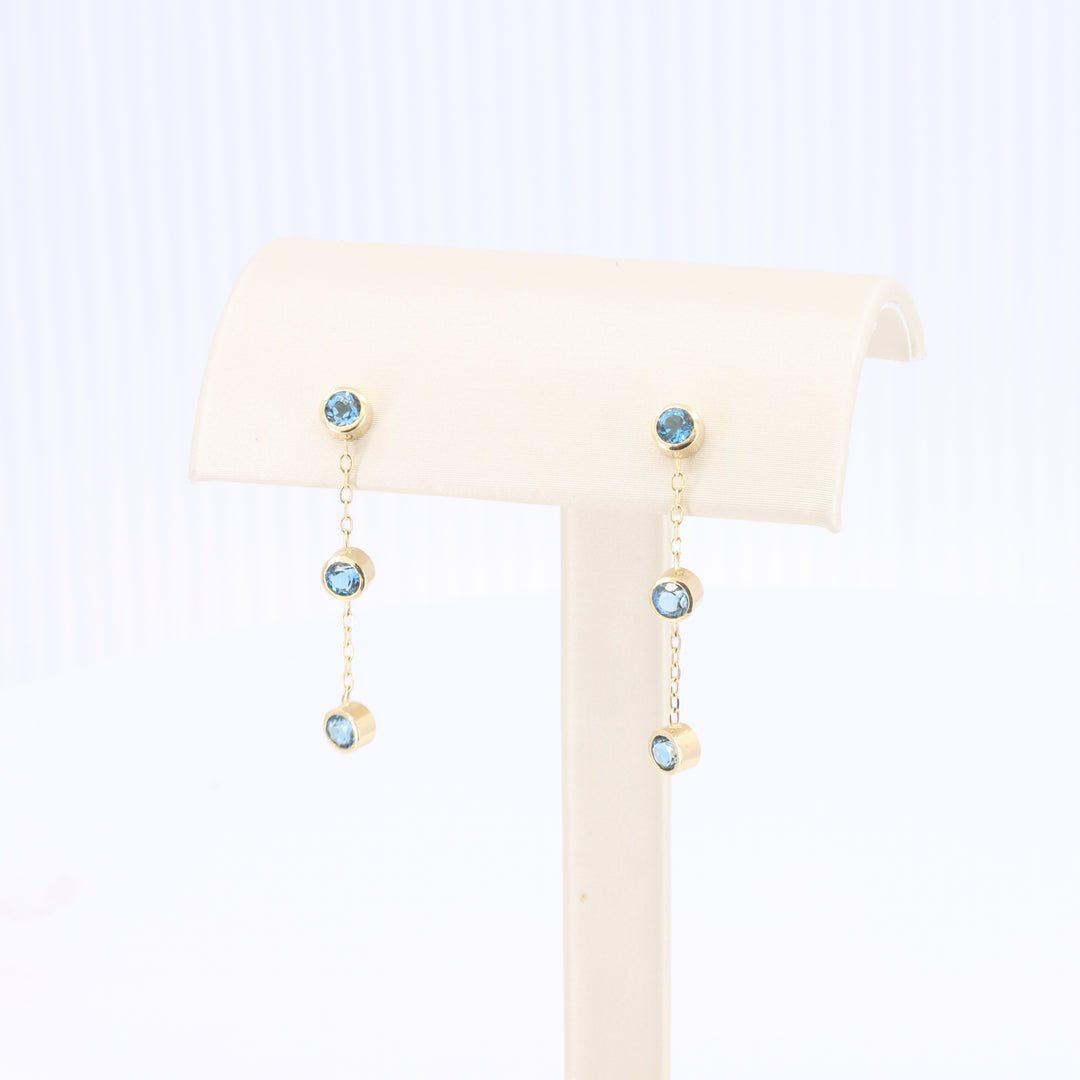 London Blue Topaz Triple Drop Earrings in Yellow Gold