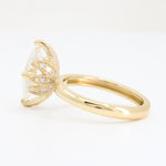 Load image into Gallery viewer, Gold floral design ring featuring a large, clear diamond and intricate, sparkly details. Elegant and stylish.