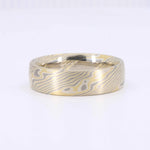 Load image into Gallery viewer, Mokume Gane Band, Birch Pattern, in 18K yellow gold, Palladium 500, Silver, 6mm - Kizer Cummings Jewelers