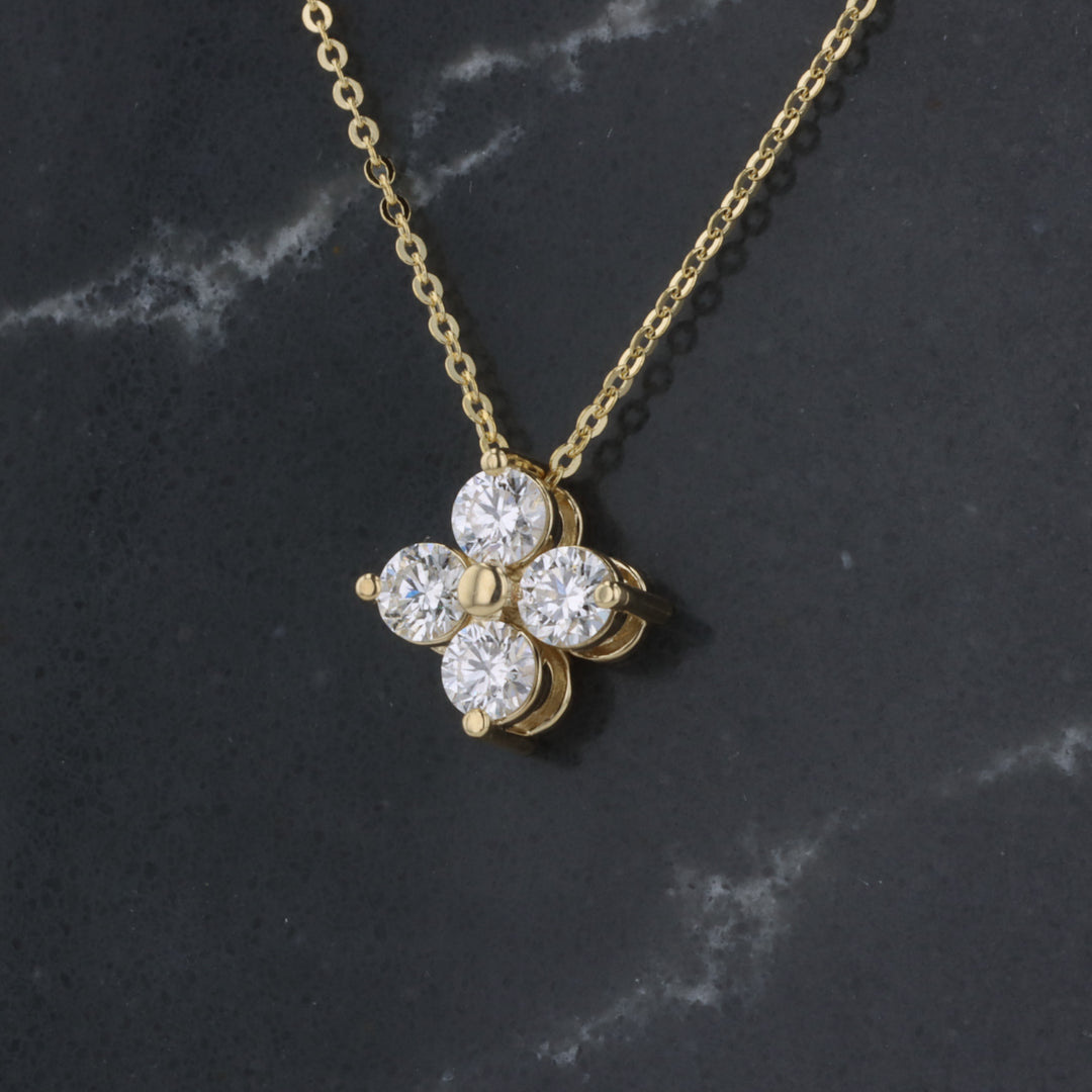 Large Quatrefoil Diamond Pendant in Yellow Gold