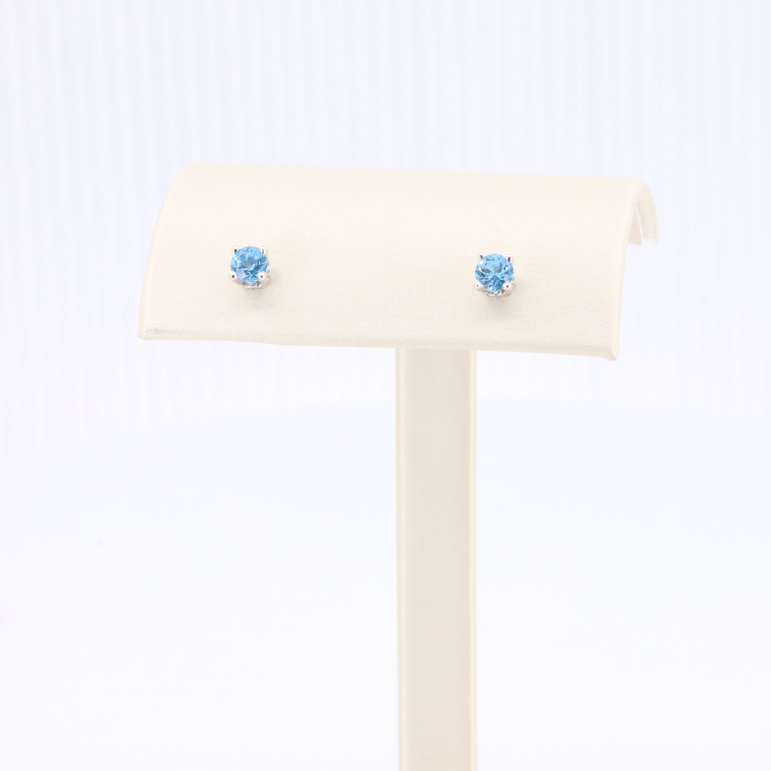 Swis Blue Topaz Stud Earrings in White Gold