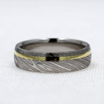 Load image into Gallery viewer, Wood Pattern Damascus Steel Band with 18KY Offset Inlay
