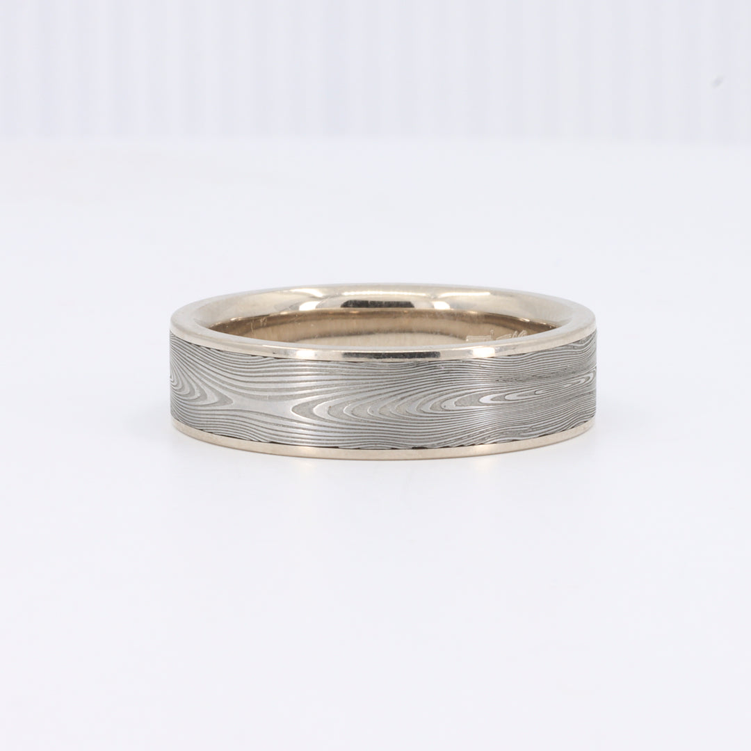 Infinity Pattern Damascus Steel Band with 18K Palladium White Gold