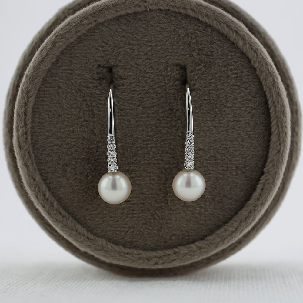 Pearl Drop Earrings with Diamonds in White Gold