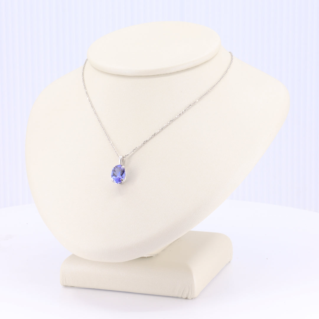Oval Tanzanite Solitaire Necklace in 14K White Gold
