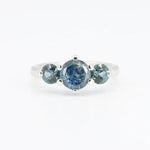 Load image into Gallery viewer, Montana Sapphire Three Stone Ring, 2.23cttw Montana Sapphires in 14K White Gold - Kizer Cummings Jewelers