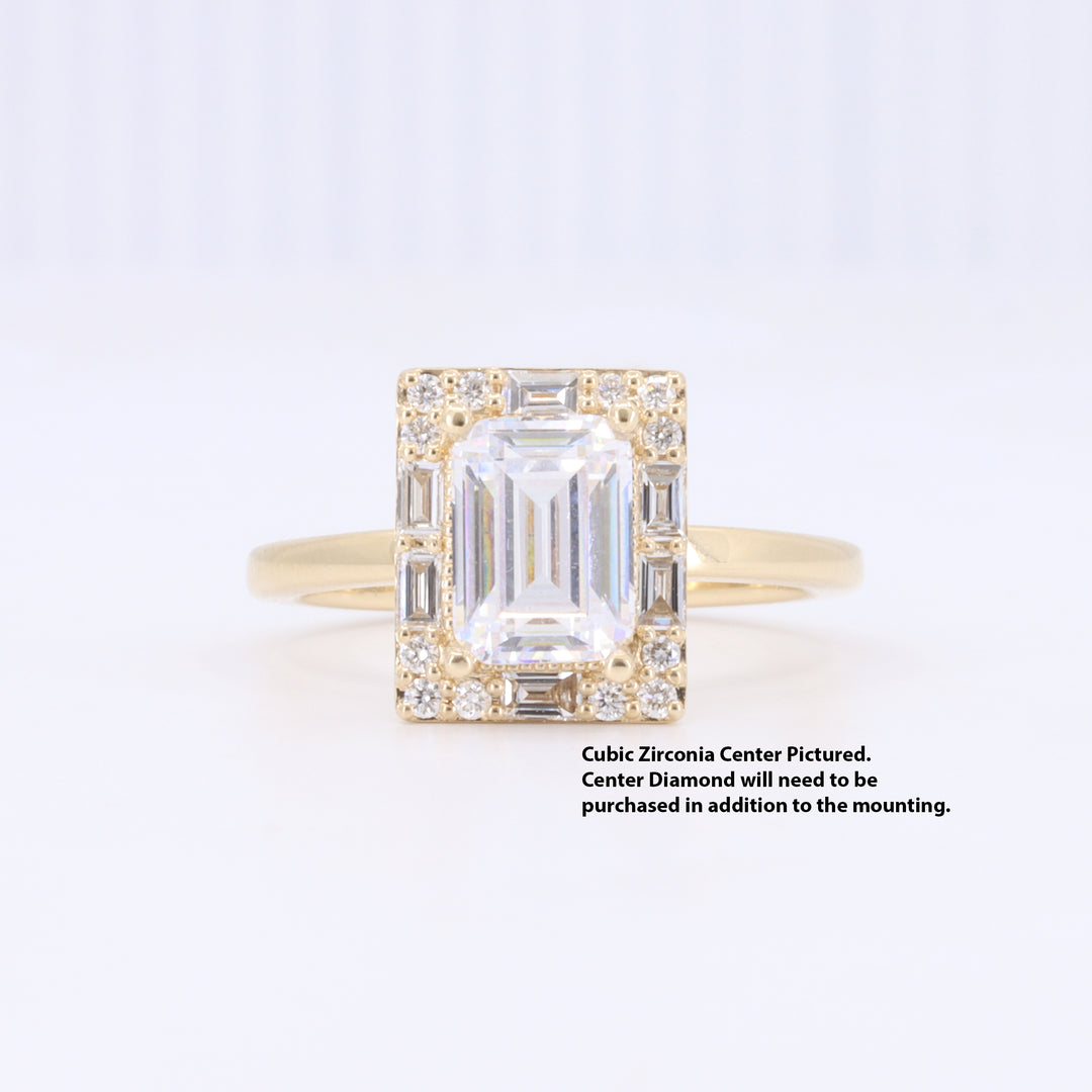 SEMI-MOUNT Frame Halo Engagement Ring in Yellow Gold