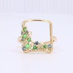 Load image into Gallery viewer, Open Square Diamond and Gemstone Cluster Ring in Yellow Gold