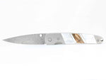 Load image into Gallery viewer, Damascus Steel Blade Liner Lock Pocket Clip Knife w/ Mother of Pearl and Mammoth Tusk Inlay -4" Closed - Kizer Cummings Jewelers