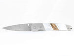 Load image into Gallery viewer, Damascus Steel Blade Liner Lock Pocket Clip Knife w/ Mother of Pearl and Mammoth Tusk Inlay -4" Closed - Kizer Cummings Jewelers