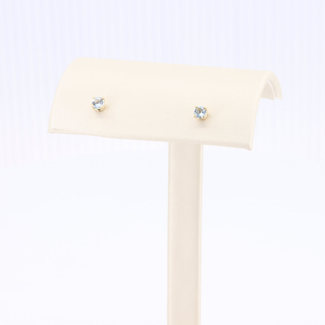Aquamarine Stud Earrings with Press-Fit Flat Backs in Yellow Gold