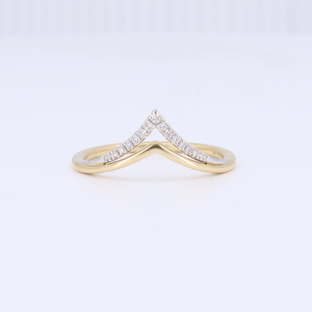 Double-Row Curved Diamond Ring in Yellow and White Gold