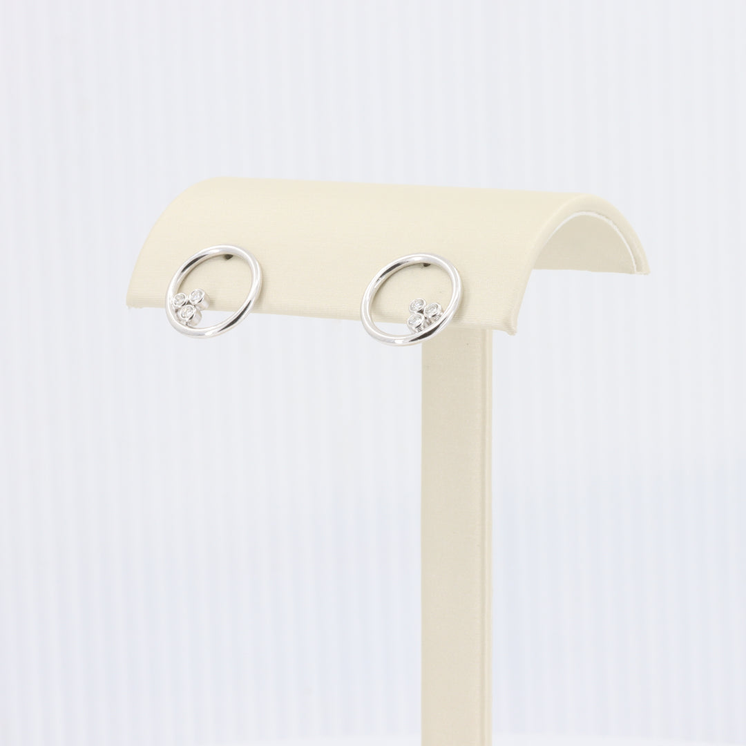 Open Circle w/ Diamond Accent Stud Earrings in White Gold