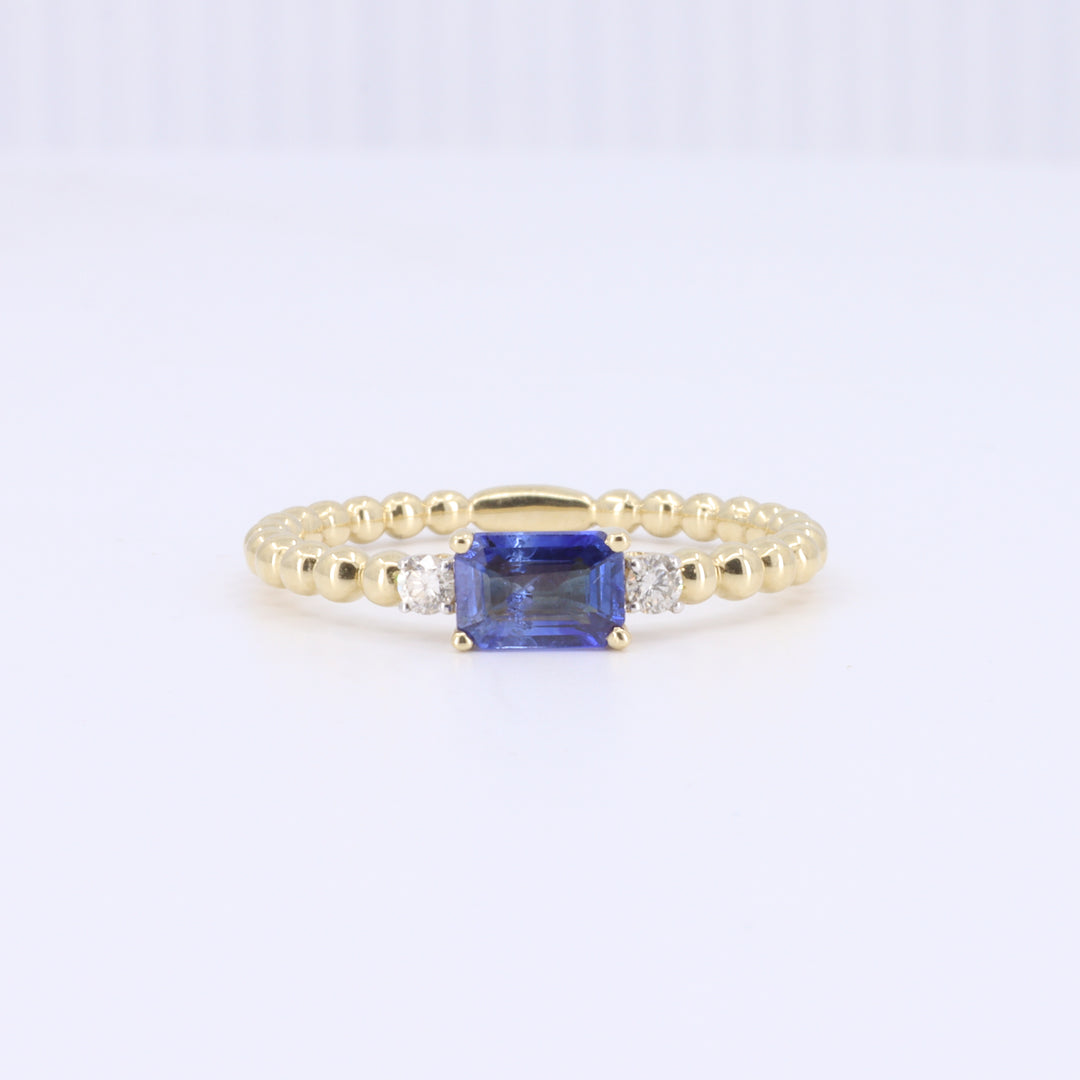 East/West Sapphire Ring with Yellow Gold Bubble Band