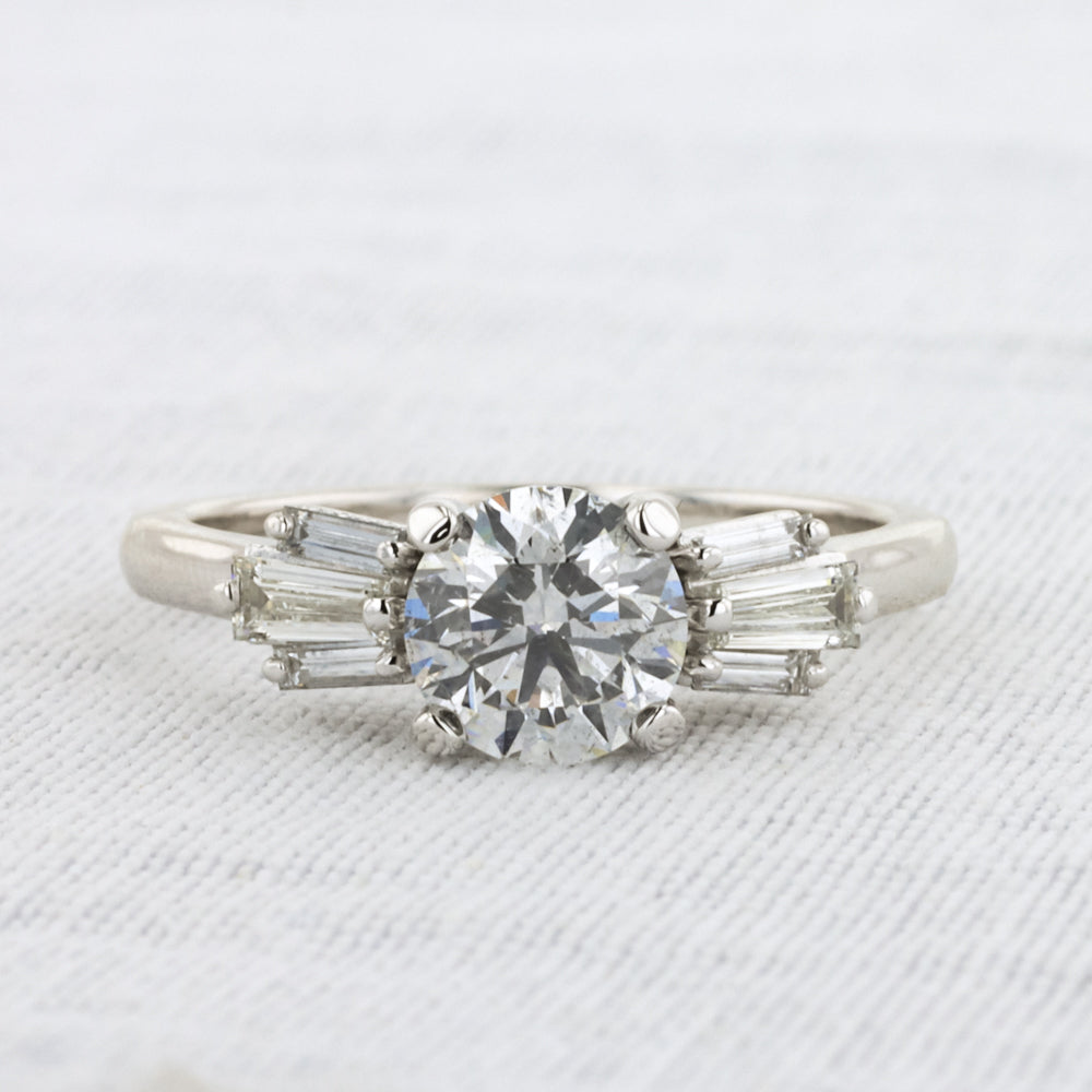 Classic 1.00ct Diamond Ring with Baguette Trim in White Gold