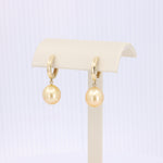 Load image into Gallery viewer, Golden South Sea Pearl Drop Huggie Earrings in Yellow Gold