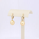 Load image into Gallery viewer, Golden South Sea Pearl Drop Huggie Earrings in 14K Yellow Gold - Kizer Cummings Jewelers