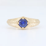 Load image into Gallery viewer, Sapphire Hand Engraved Ring, 0.49ct in 14K Yellow Gold