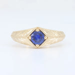Load image into Gallery viewer, Sapphire Hand Engraved Ring, 0.49ct in 14K Yellow Gold - Kizer Cummings Jewelers