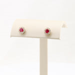 Load image into Gallery viewer, Ruby and Diamond Halo Stud Earrings, 0.60cttw Ruby and 0.43cttw Diamond in 14K Yellow Gold