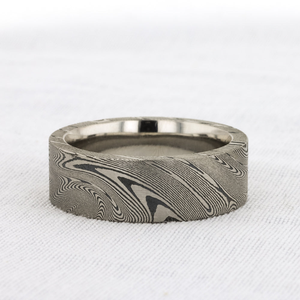 Matte Damascus Steel Ring With Hidden Pattern