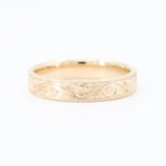 Load image into Gallery viewer, Hand Engraved Scroll Wedding Band, 4mm in 14K Yellow Gold