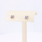 Load image into Gallery viewer, Icy Tanzanite Quatrefoil Earrings in Yellow Gold
