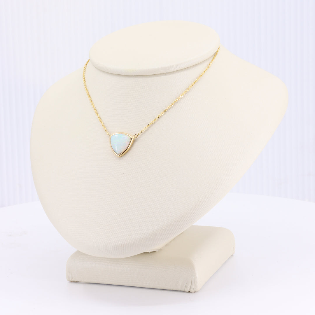 Trillion Australian Opal Bezel Set Necklace in Yellow Gold