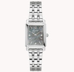 Load image into Gallery viewer, Silver Bulova rectangular watch with mother-of-pearl dial and crystal accents on bracelet, elegant and modern design.
