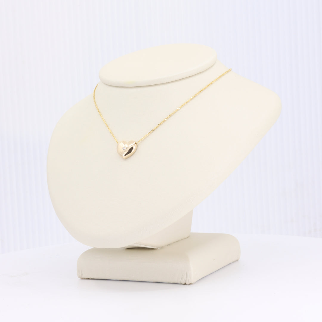 Puffy Heart Diamond Pendant in Yellow Gold