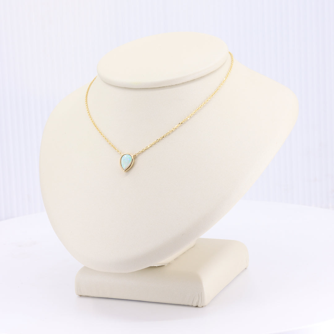 Pear Australian Opal Bezel set Necklace in Yellow Gold