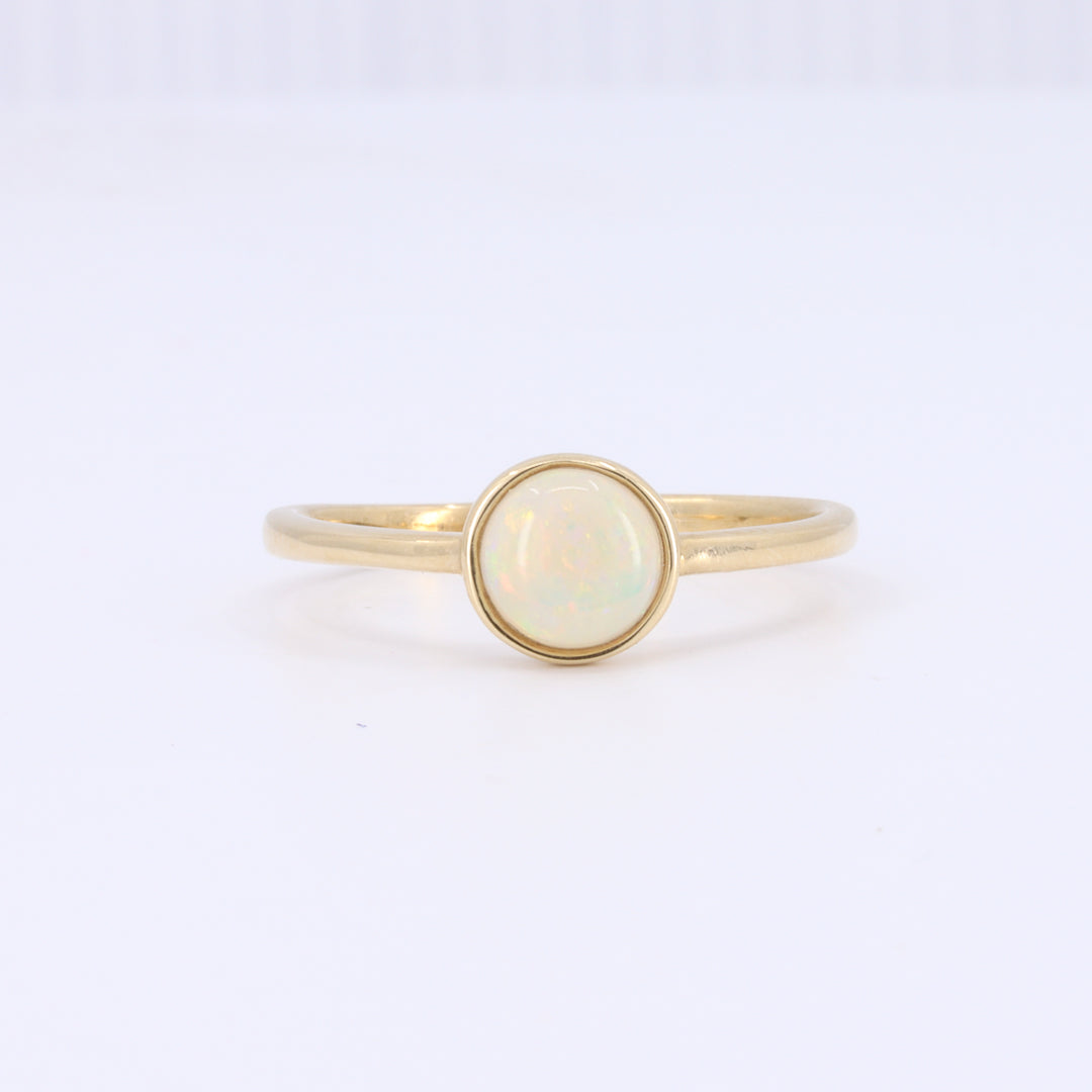 White Australian Opal Ring in Yellow Gold