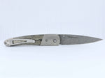 Load image into Gallery viewer, Damascus Steel Blade Linerlock Pocket Clip Knife w/Green Turquoise, Bronze and Mother of Pearl Inlay -4" Closed - Kizer Cummings Jewelers