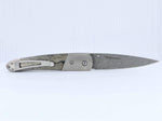 Load image into Gallery viewer, Damascus Steel Blade Linerlock Pocket Clip Knife w/Green Turquoise, Bronze and Mother of Pearl Inlay -4" Closed - Kizer Cummings Jewelers