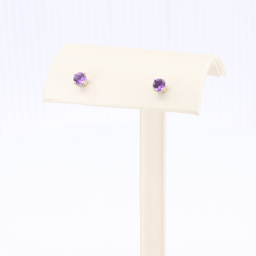 Amethyst Stud Earrings in White Gold