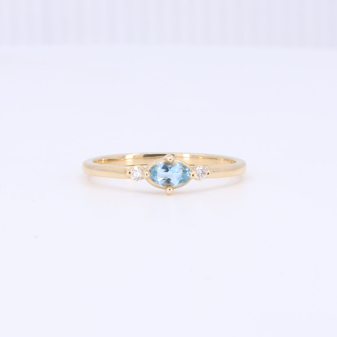 East-West Oval Aquamarine Birthstone Ring in Yellow Gold
