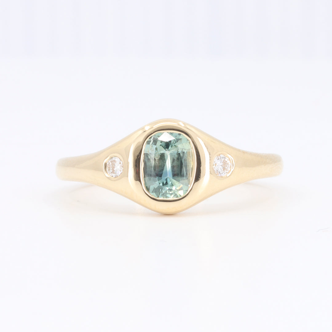 Montana Sapphire Signet Ring w/ Diamond Accents in Yellow Gold