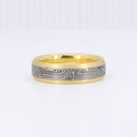 Load image into Gallery viewer, Kona Pattern Damascus Steel Band with Yellow Gold Sleeve